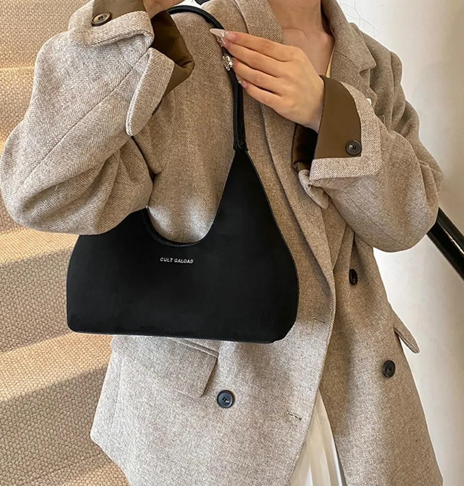 Trendy Suede Crescent Bag for Women Top Handle Satchel Bag Slouchy Shoulder Bag Work Purse Vintage Tote Bag Underarm Bag
