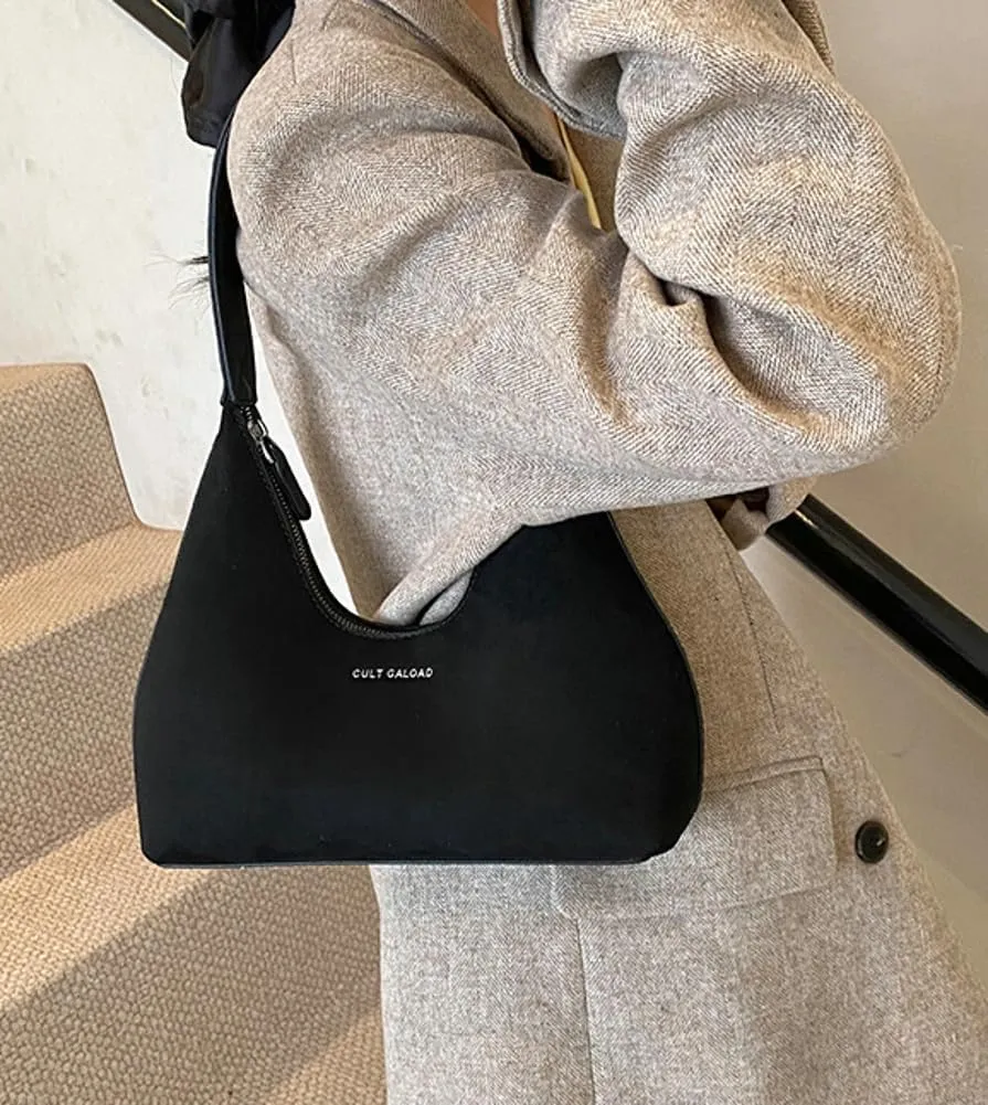 Trendy Suede Crescent Bag for Women Top Handle Satchel Bag Slouchy Shoulder Bag Work Purse Vintage Tote Bag Underarm Bag