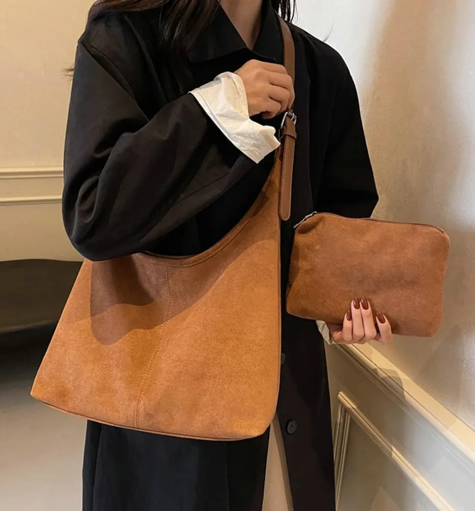 Trendy Suede Tote Bags Crescent Shoulder Bag for Women Satchels Crossbody Purse Suede Handbag Work College Bag Winter Bag