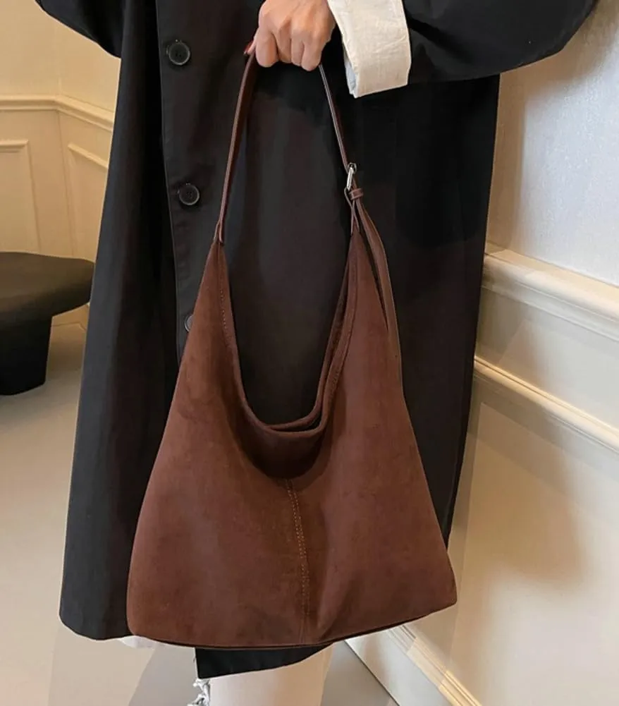 Trendy Suede Tote Bags Crescent Shoulder Bag for Women Satchels Crossbody Purse Suede Handbag Work College Bag Winter Bag