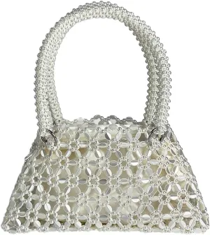 Trendy Women Acrylic Clutch Bag Hollow Out Metallic Tote Purse Shining Beaded Woven Evening Handbag for Prom Party