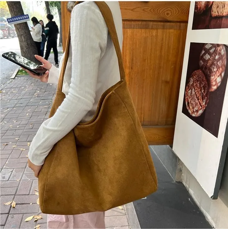 Trendy Women’s Large Suede Tote Bag Shoulder Bags For Women Fall Underarm Bag Winter Hobo Bag Work Purses Travel Handbag