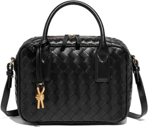Trendy Woven Crossbody Bag for Women - Woven Top Handle Satchel Handbag - Weaved Hand Purse for Lady - Soft Vegan Leather