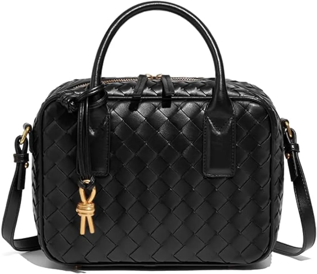 Trendy Woven Crossbody Bag for Women - Woven Top Handle Satchel Handbag - Weaved Hand Purse for Lady - Soft Vegan Leather