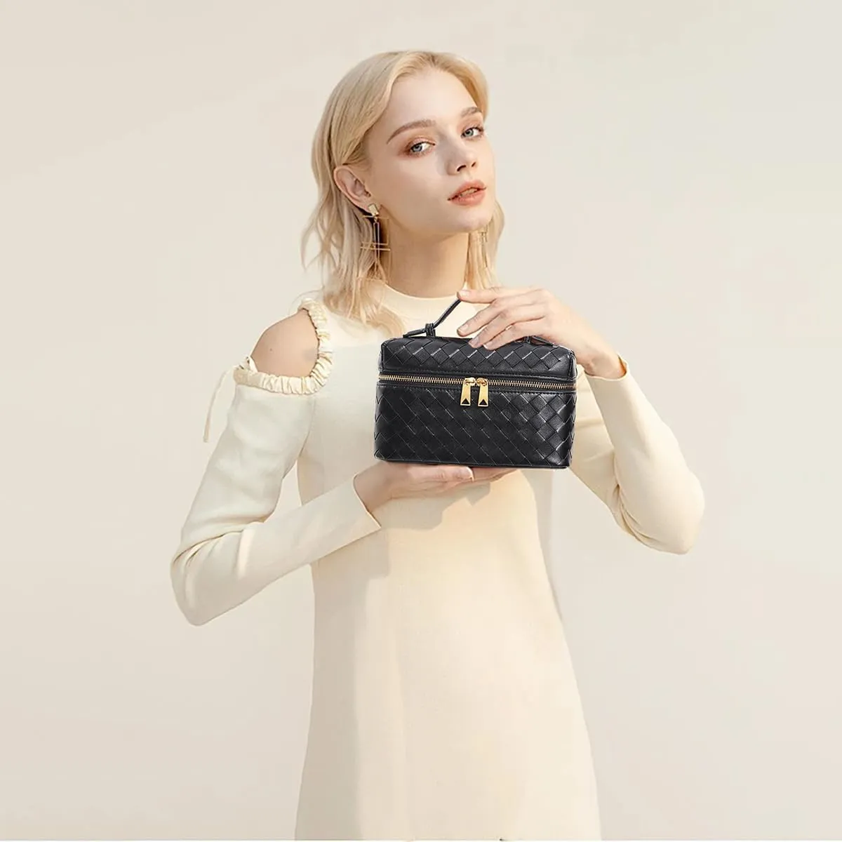 Trendy Woven Crossbody Purse Bag for Women, Cute Shoulder Bag Square Box Bags Mini PU Leather Top Handle Purses Handbag