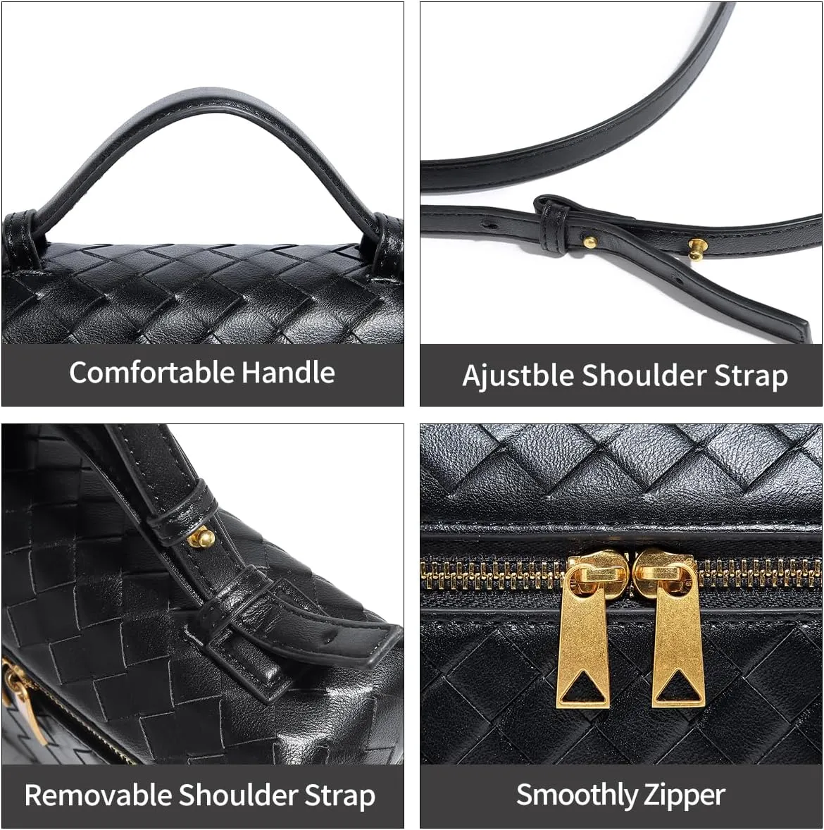 Trendy Woven Crossbody Purse Bag for Women, Cute Shoulder Bag Square Box Bags Mini PU Leather Top Handle Purses Handbag