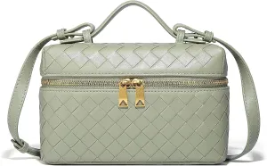 Trendy Woven Crossbody Purse Bag for Women, Cute Shoulder Bag Square Box Bags Mini PU Leather Top Handle Purses Handbag