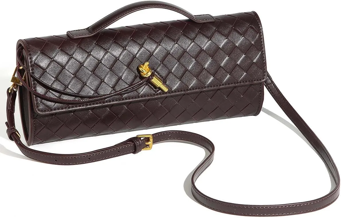 Trendy Woven Evening Clutch Purses for Women Evening Bags Handbags PU Leather Purse with Removable Shoulder Strap Bag
