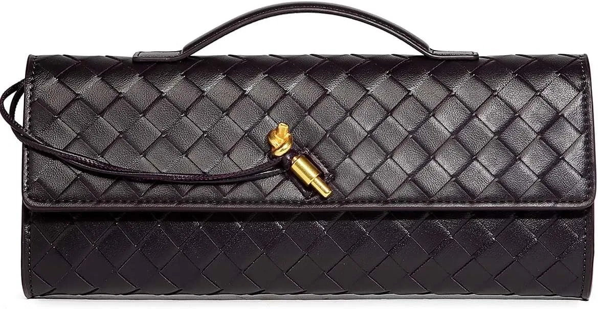 Trendy Woven Evening Clutch Purses for Women Evening Bags Handbags PU Leather Purse with Removable Shoulder Strap Bag