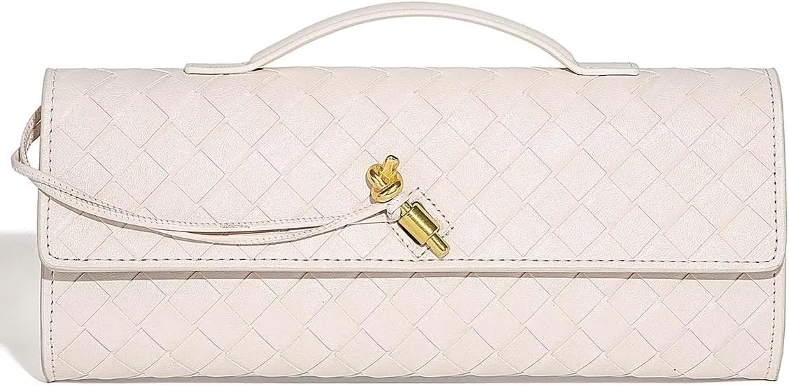Trendy Woven Evening Clutch Purses for Women Evening Bags Handbags PU Leather Purse with Removable Shoulder Strap Bag