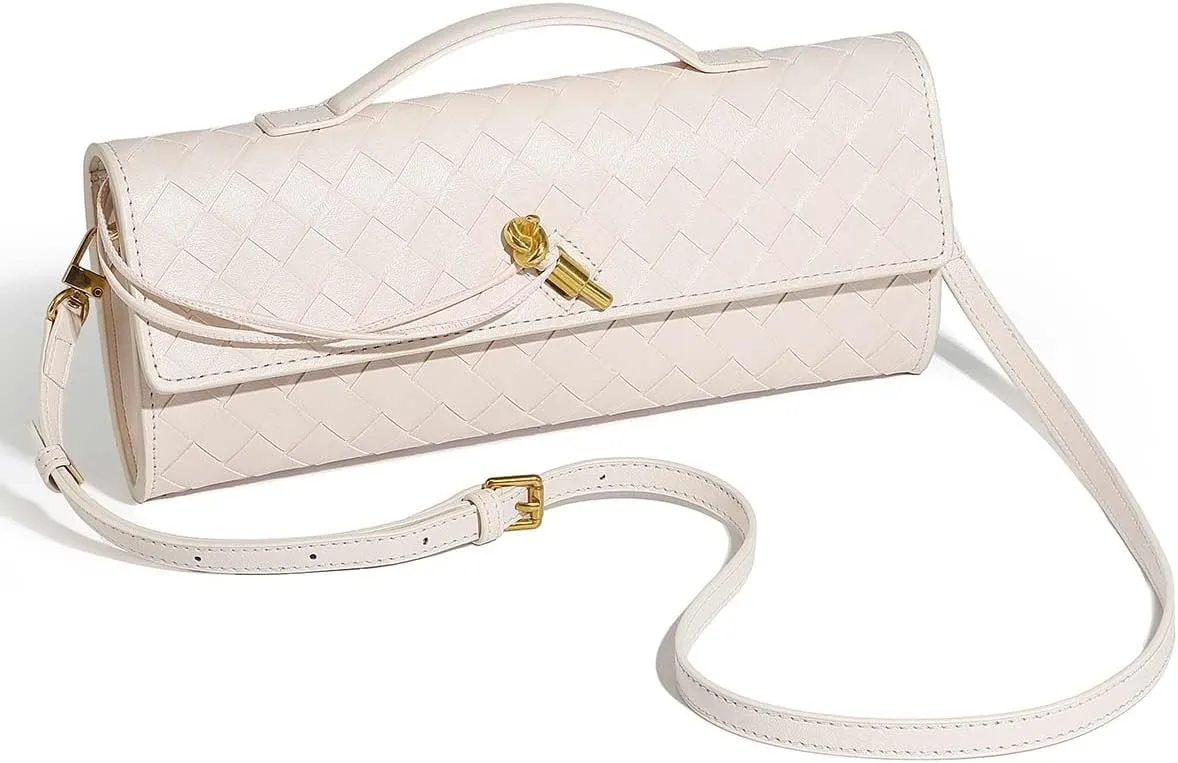 Trendy Woven Evening Clutch Purses for Women Evening Bags Handbags PU Leather Purse with Removable Shoulder Strap Bag