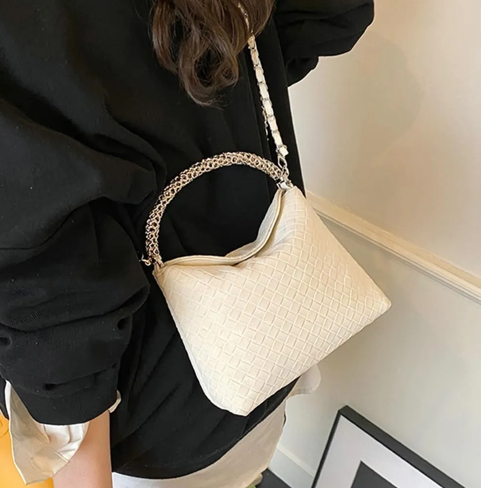 Trendy Woven Top Handle Bag for Women PU Leather Hobo Bags Casual Crossbody Purse Shoulder Satchel Bag Tote Handbag