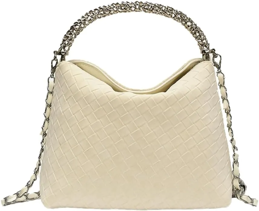 Trendy Woven Top Handle Bag for Women PU Leather Hobo Bags Casual Crossbody Purse Shoulder Satchel Bag Tote Handbag