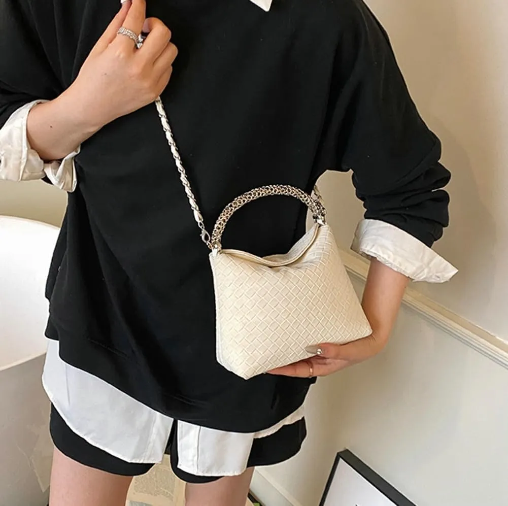 Trendy Woven Top Handle Bag for Women PU Leather Hobo Bags Casual Crossbody Purse Shoulder Satchel Bag Tote Handbag