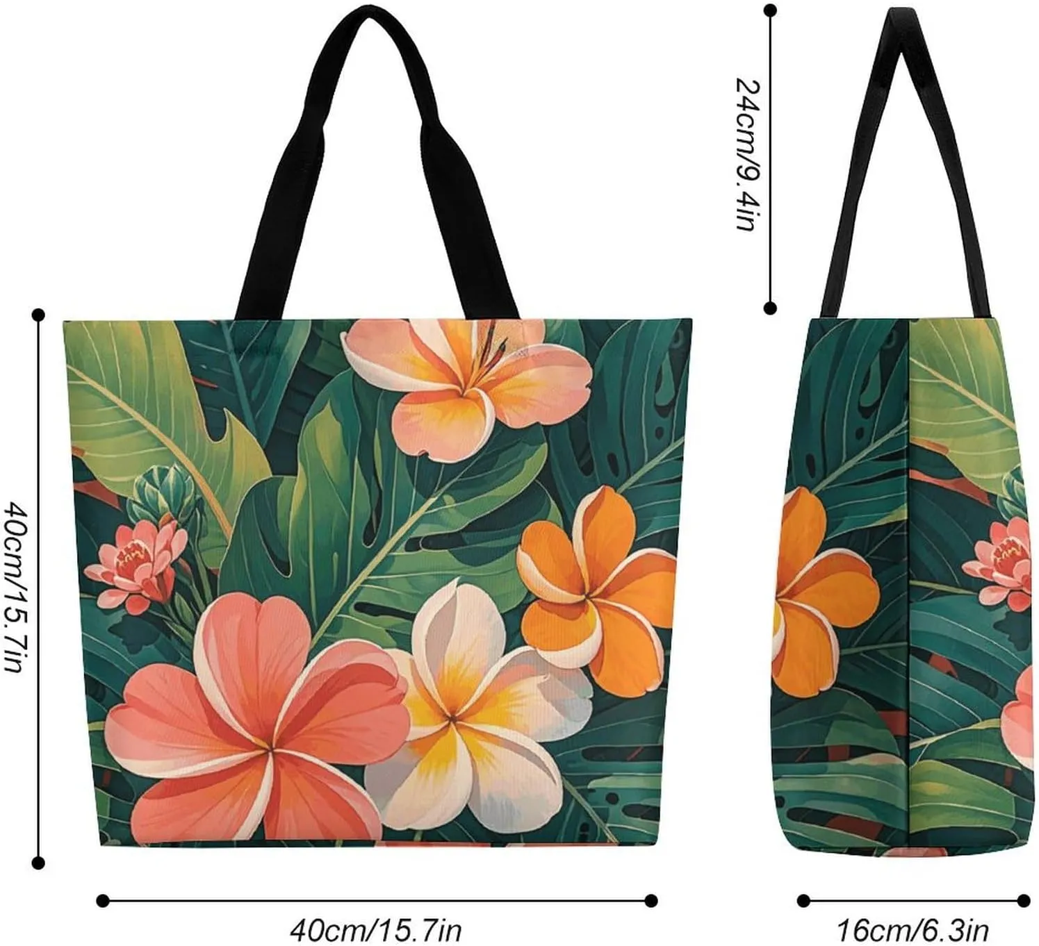 Tropical Flowers And Foliage Tote Bags, Reusable Grocery Bags, Large Shopping Bags, Beach Bag, Shoulder Bag for Women