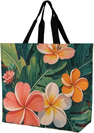 Tropical Flowers And Foliage Tote Bags, Reusable Grocery Bags, Large Shopping Bags, Beach Bag, Shoulder Bag for Women