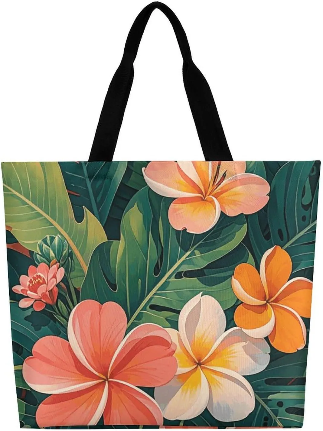 Tropical Flowers And Foliage Tote Bags, Reusable Grocery Bags, Large Shopping Bags, Beach Bag, Shoulder Bag for Women
