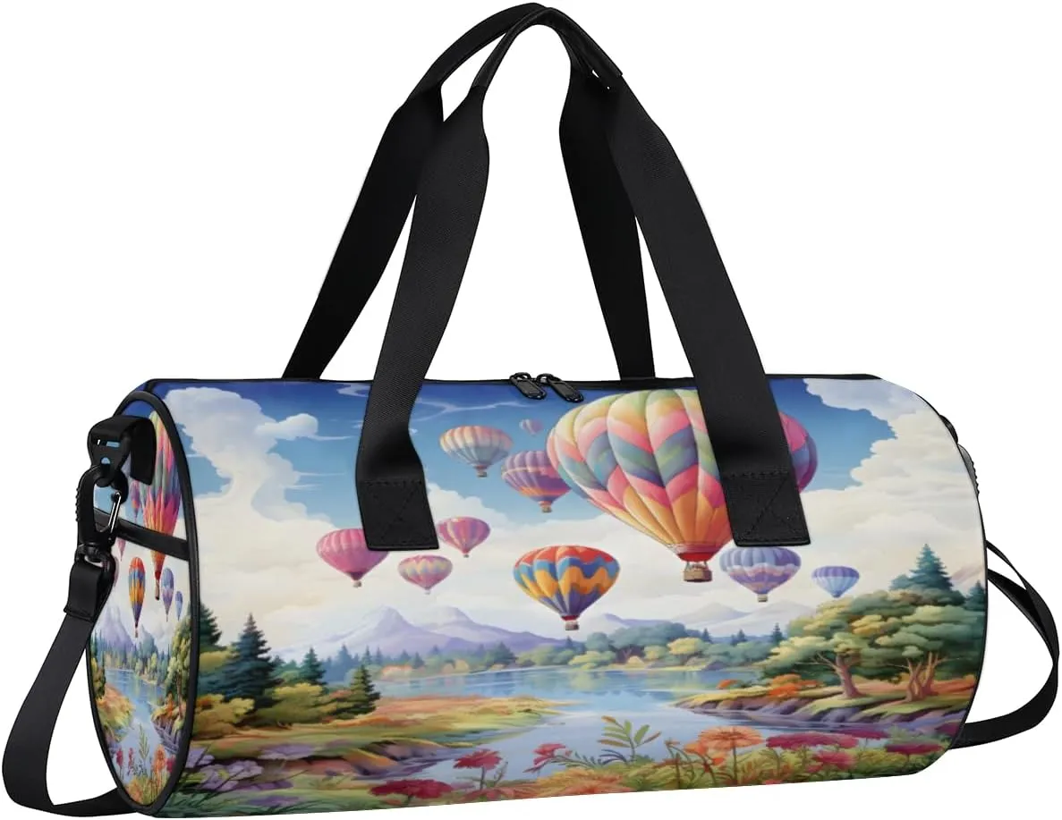 TropicalLife Forest Hot Air Balloon Sports Gym Duffle Bag for Women Men, Carry On Weekend Travel Overnight Bag Foldable Waterproof Hospital Holdalls Tote Bag