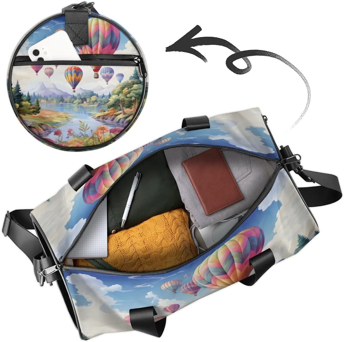 TropicalLife Forest Hot Air Balloon Sports Gym Duffle Bag for Women Men, Carry On Weekend Travel Overnight Bag Foldable Waterproof Hospital Holdalls Tote Bag