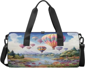TropicalLife Forest Hot Air Balloon Sports Gym Duffle Bag for Women Men, Carry On Weekend Travel Overnight Bag Foldable Waterproof Hospital Holdalls Tote Bag