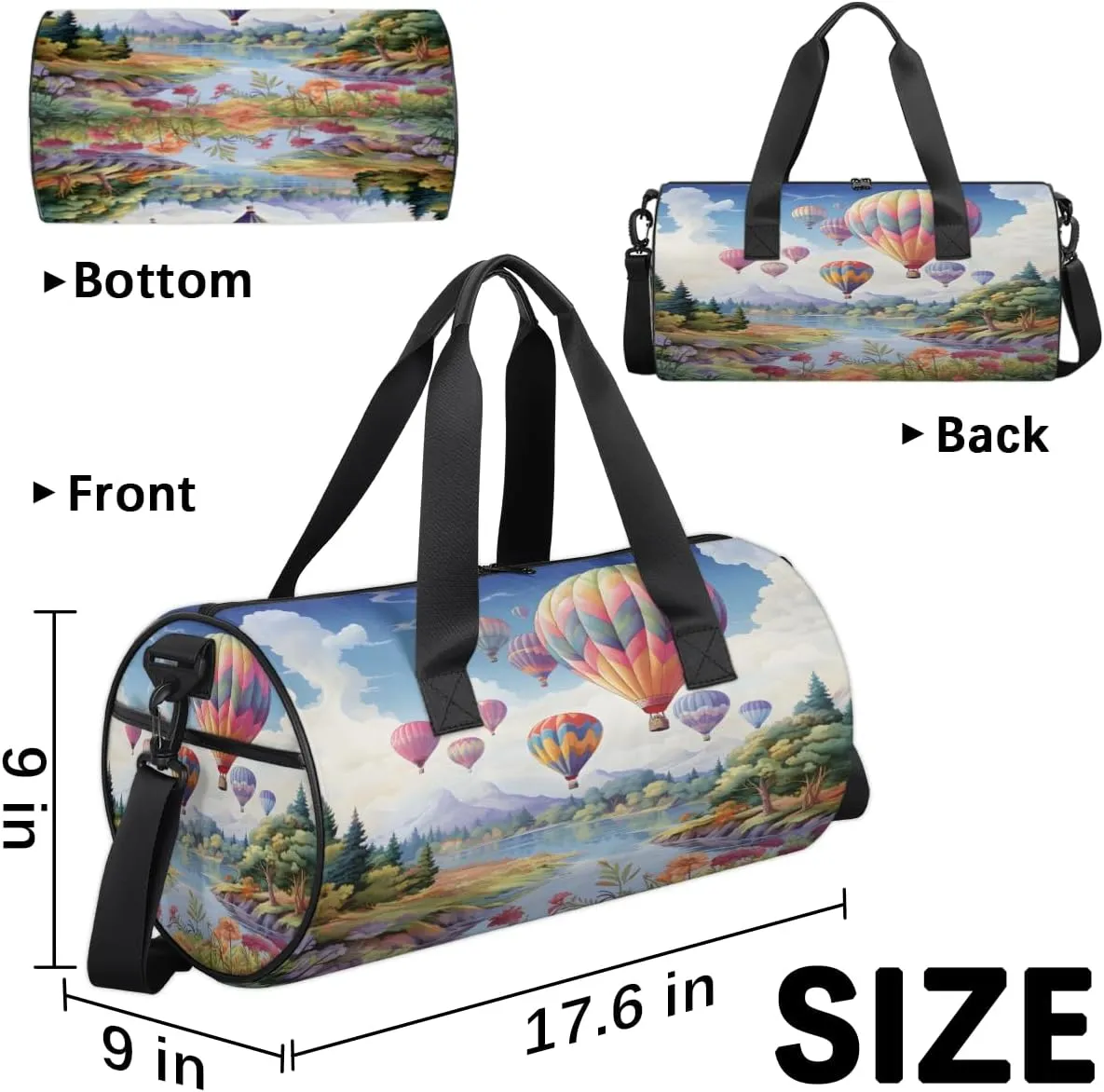 TropicalLife Forest Hot Air Balloon Sports Gym Duffle Bag for Women Men, Carry On Weekend Travel Overnight Bag Foldable Waterproof Hospital Holdalls Tote Bag