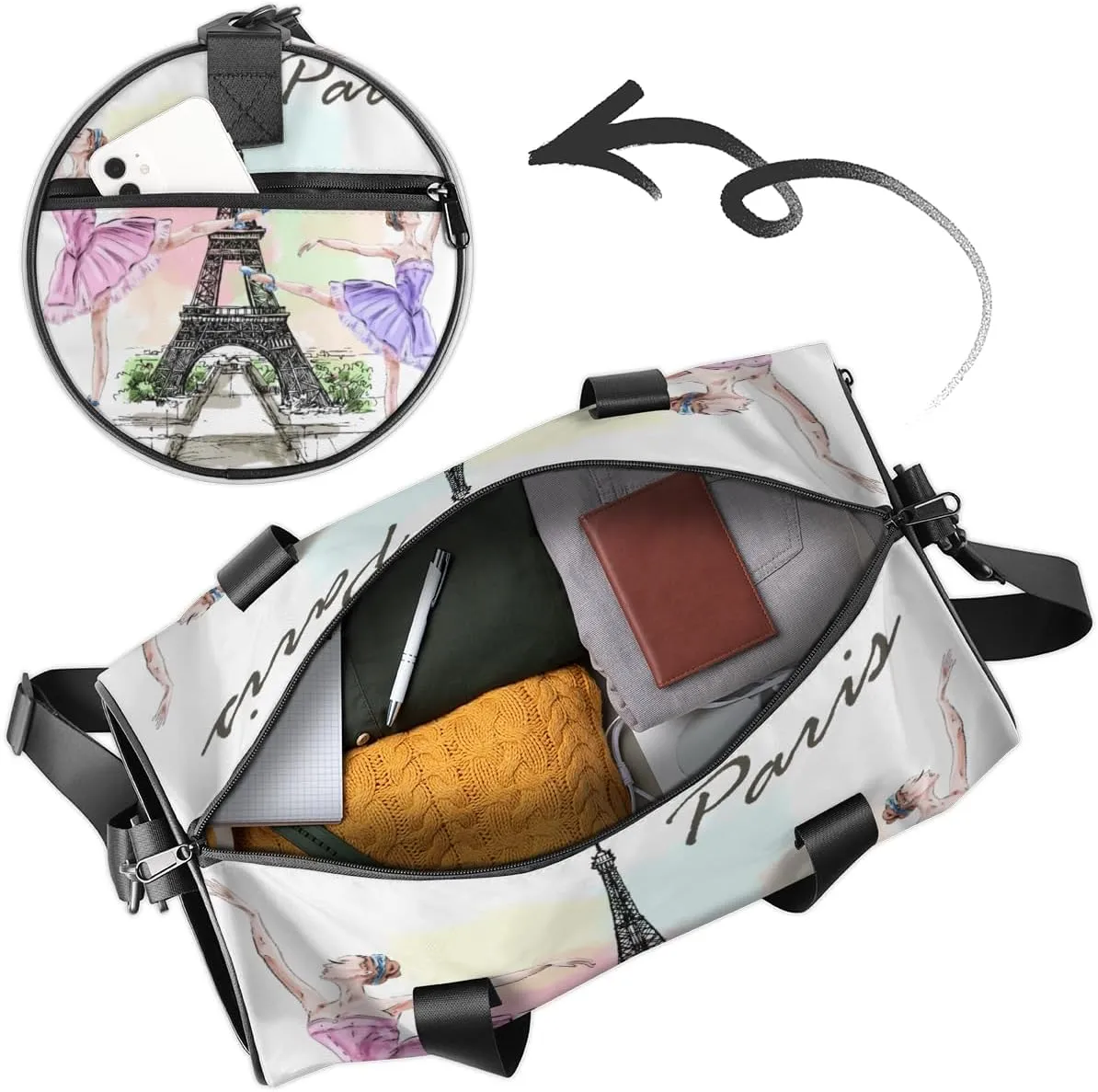 TropicalLife Paris Tower Ballet Dancers Sports Gym Duffle Bag for Women Men, Carry On Weekend Travel Overnight Bag Foldable Waterproof Hospital Holdalls Tote Bag