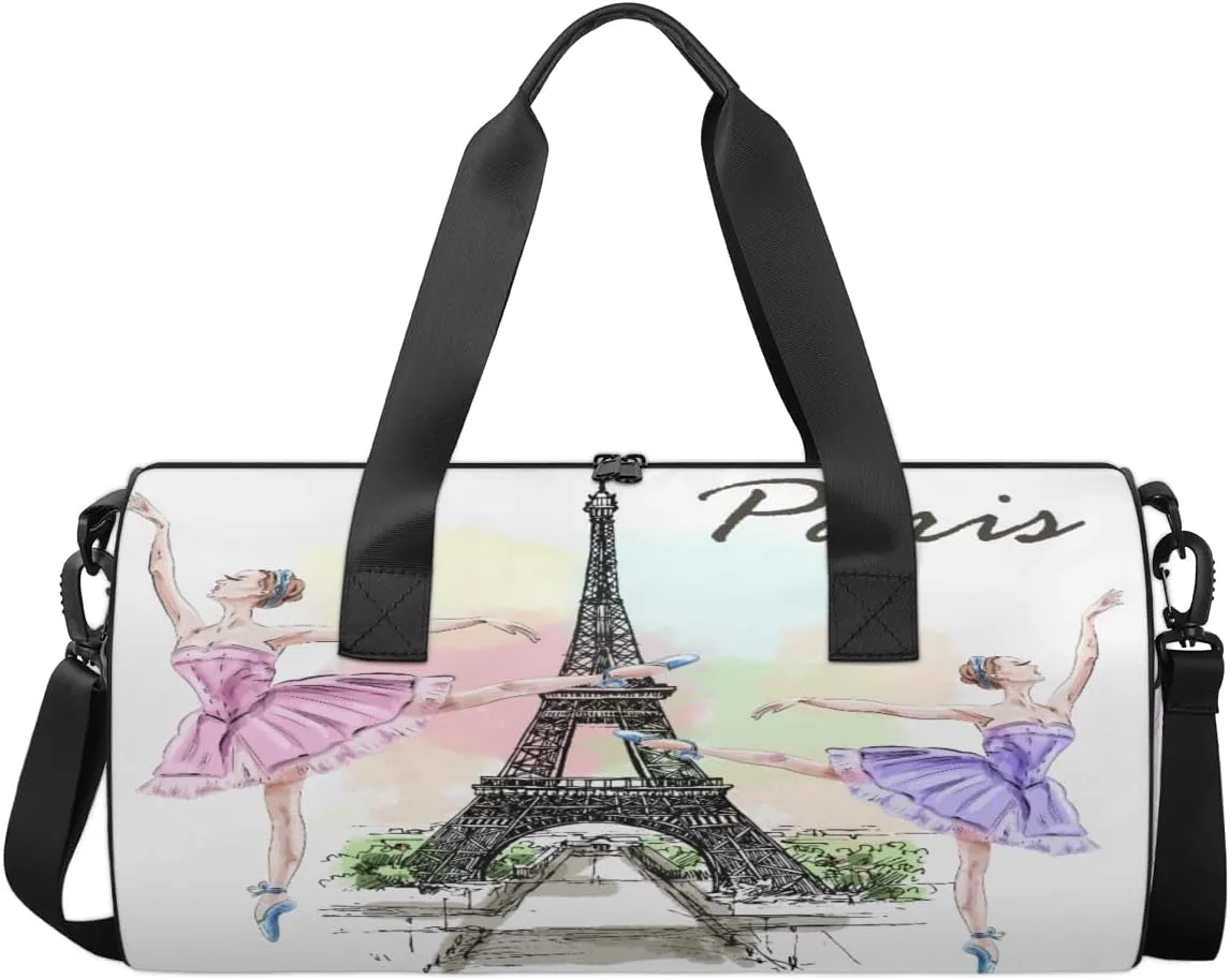 TropicalLife Paris Tower Ballet Dancers Sports Gym Duffle Bag for Women Men, Carry On Weekend Travel Overnight Bag Foldable Waterproof Hospital Holdalls Tote Bag