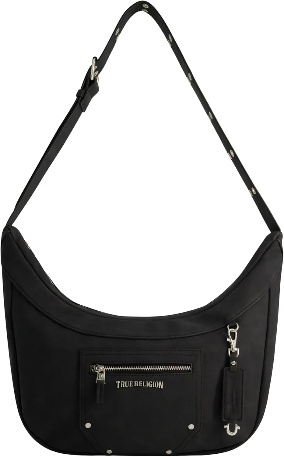 True Religion Women's Shoulder Bag Purse, Faux Suede Hobo Handbag with Adjustable Strap
