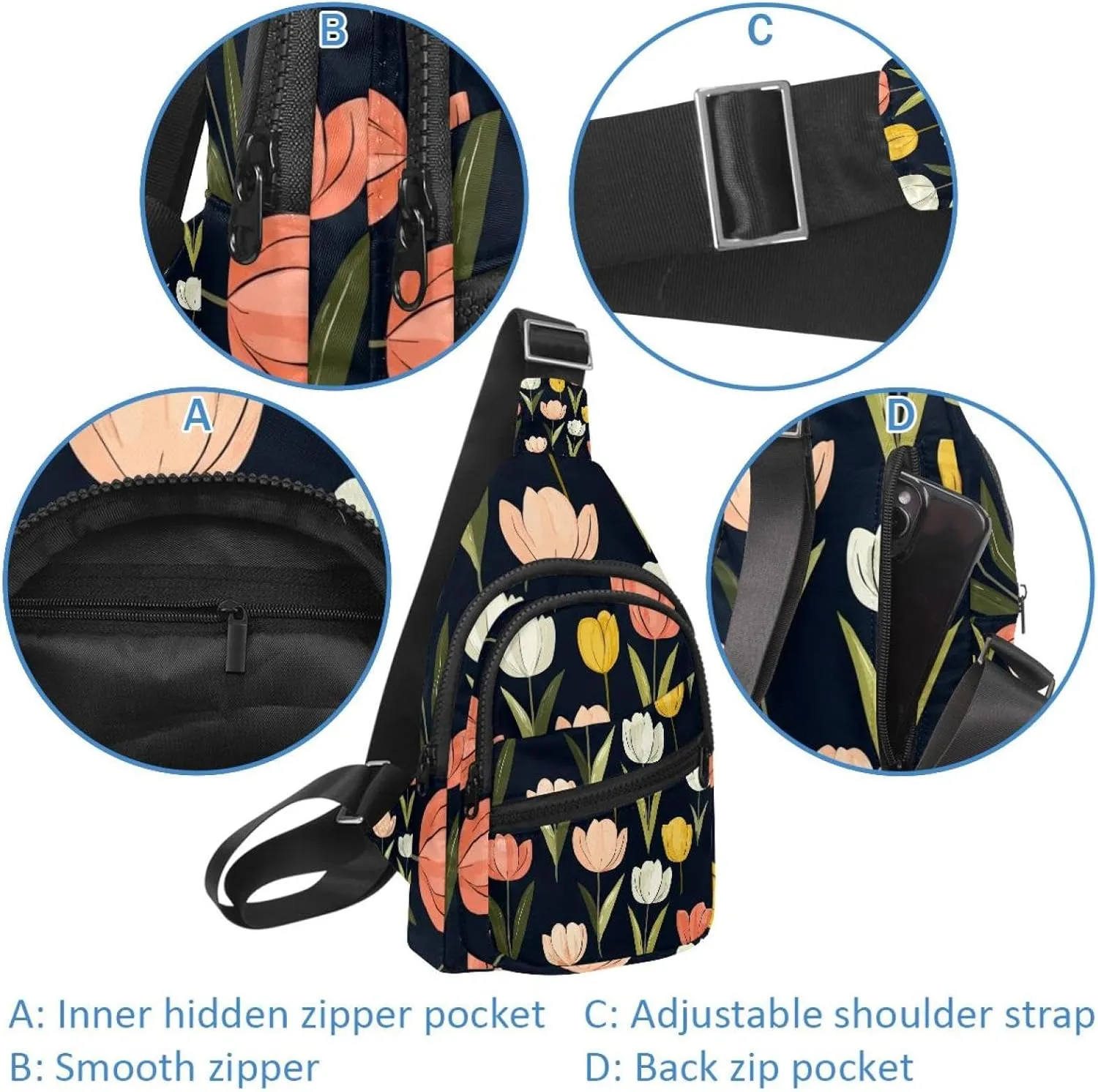 Tulips (7) Sling Bag, Crossbody Sling Backpack Travel Hiking Chest Bag Daypack for Purses Shoulder Bag Women Men's