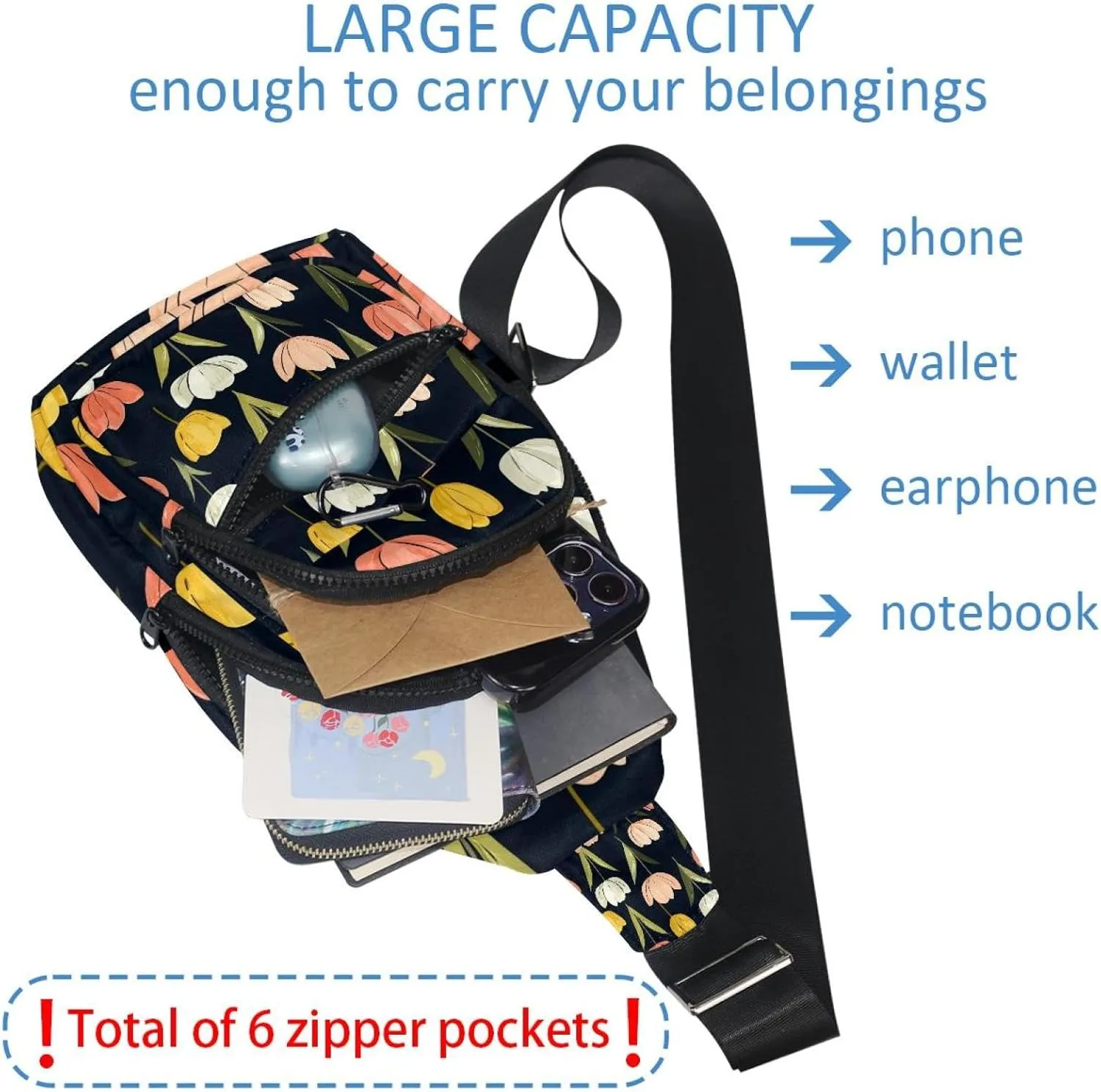 Tulips (7) Sling Bag, Crossbody Sling Backpack Travel Hiking Chest Bag Daypack for Purses Shoulder Bag Women Men's