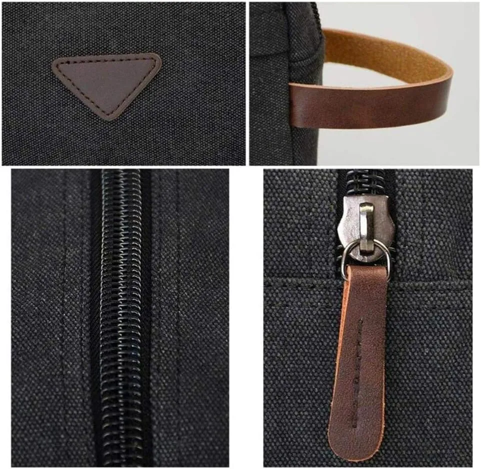Tumecos Men’s Toiletry Bag Leather Waxed Canvas Shaving Dopp Kit Travel Accessories Organizer Bag