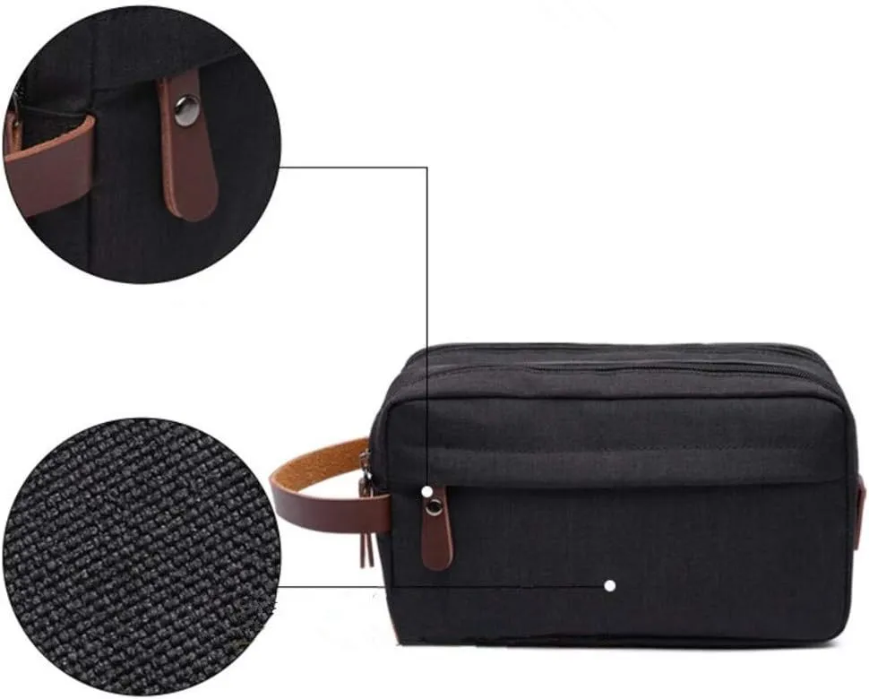 Tumecos Men’s Toiletry Bag Leather Waxed Canvas Shaving Dopp Kit Travel Accessories Organizer Bag