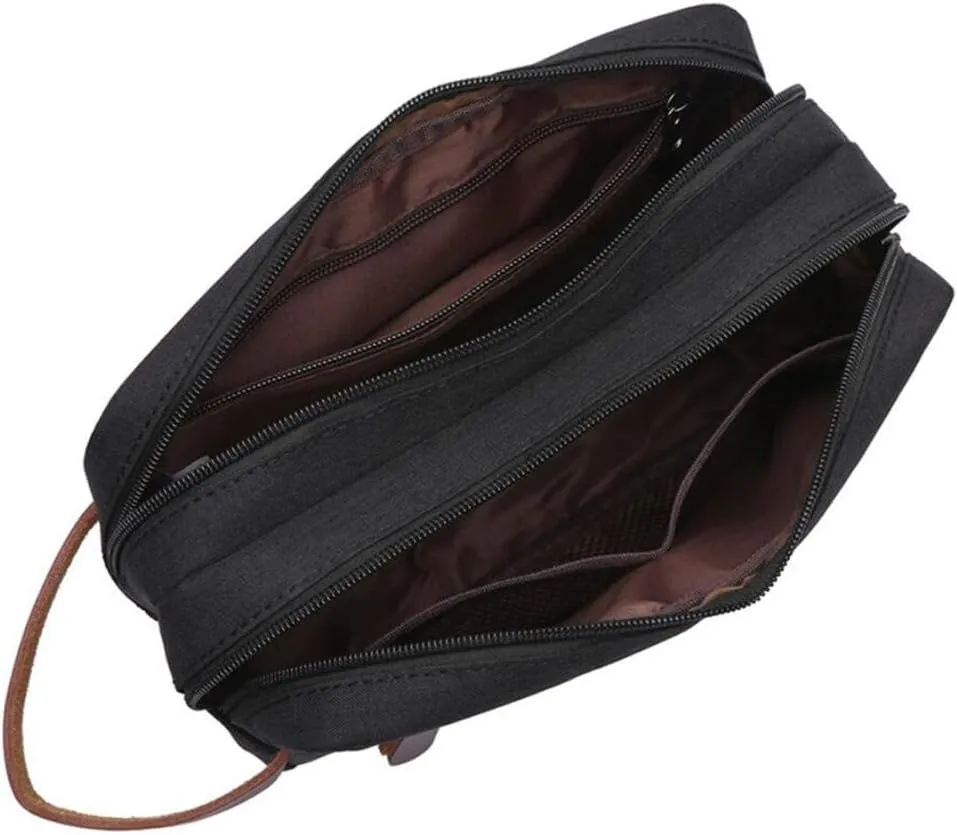 Tumecos Men’s Toiletry Bag Leather Waxed Canvas Shaving Dopp Kit Travel Accessories Organizer Bag