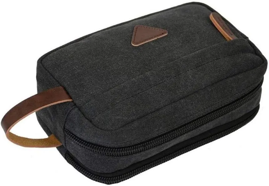 Tumecos Men’s Toiletry Bag Leather Waxed Canvas Shaving Dopp Kit Travel Accessories Organizer Bag