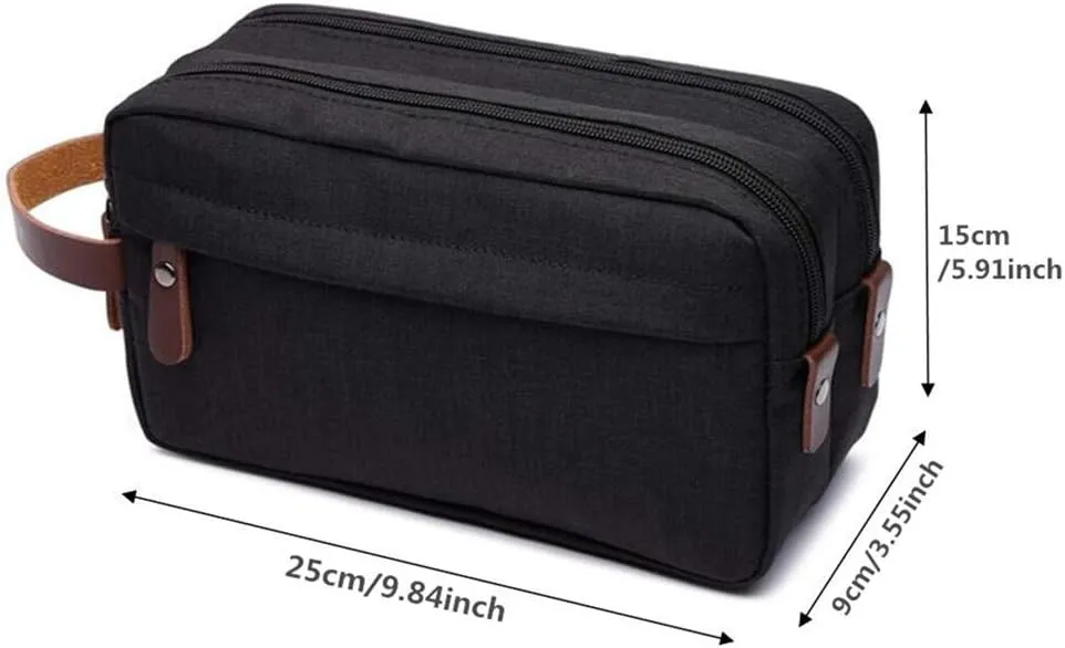 Tumecos Men’s Toiletry Bag Leather Waxed Canvas Shaving Dopp Kit Travel Accessories Organizer Bag