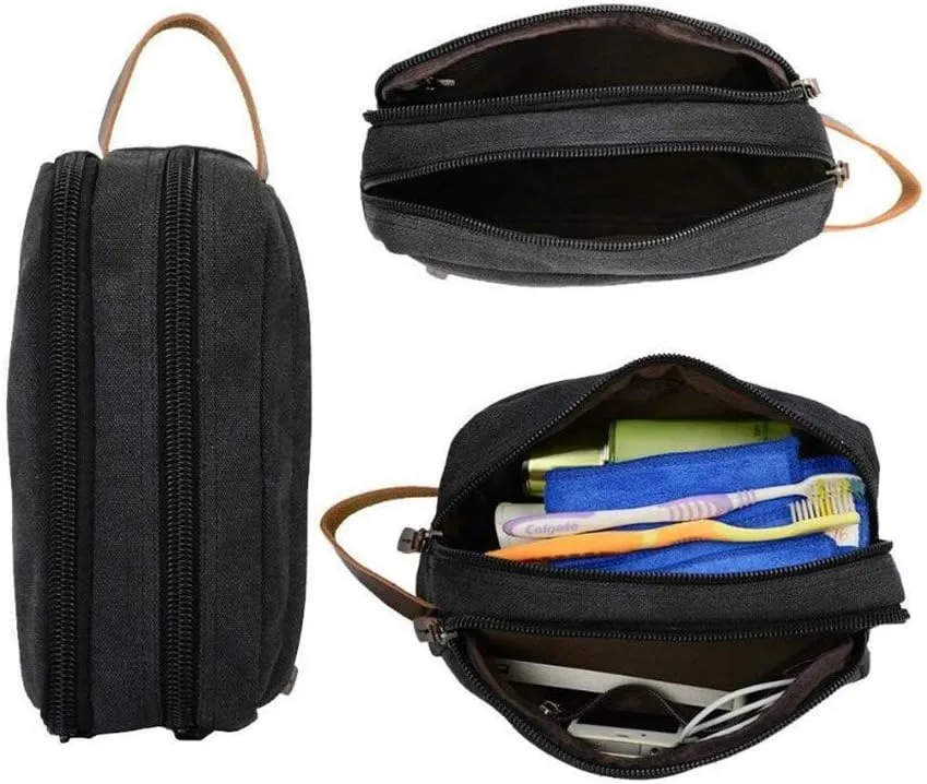 Tumecos Men’s Toiletry Bag Leather Waxed Canvas Shaving Dopp Kit Travel Accessories Organizer Bag