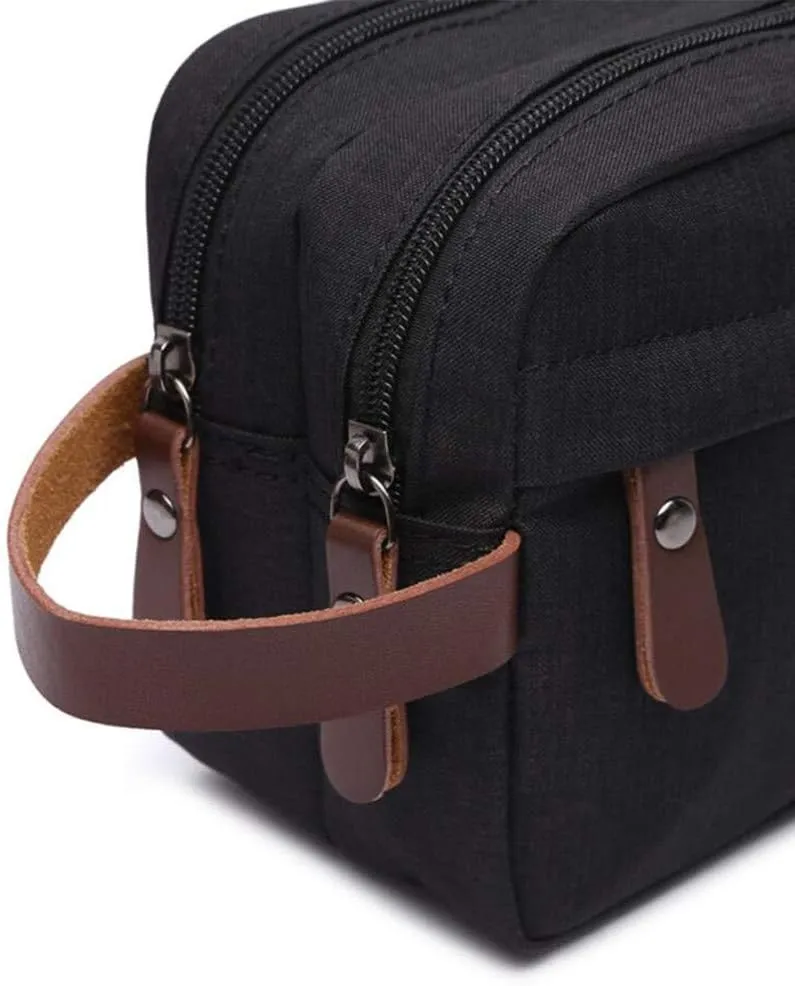 Tumecos Men’s Toiletry Bag Leather Waxed Canvas Shaving Dopp Kit Travel Accessories Organizer Bag