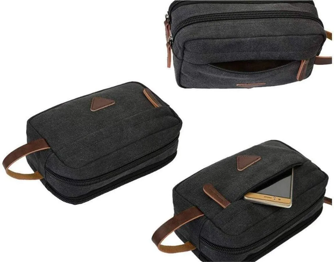 Tumecos Men’s Toiletry Bag Leather Waxed Canvas Shaving Dopp Kit Travel Accessories Organizer Bag