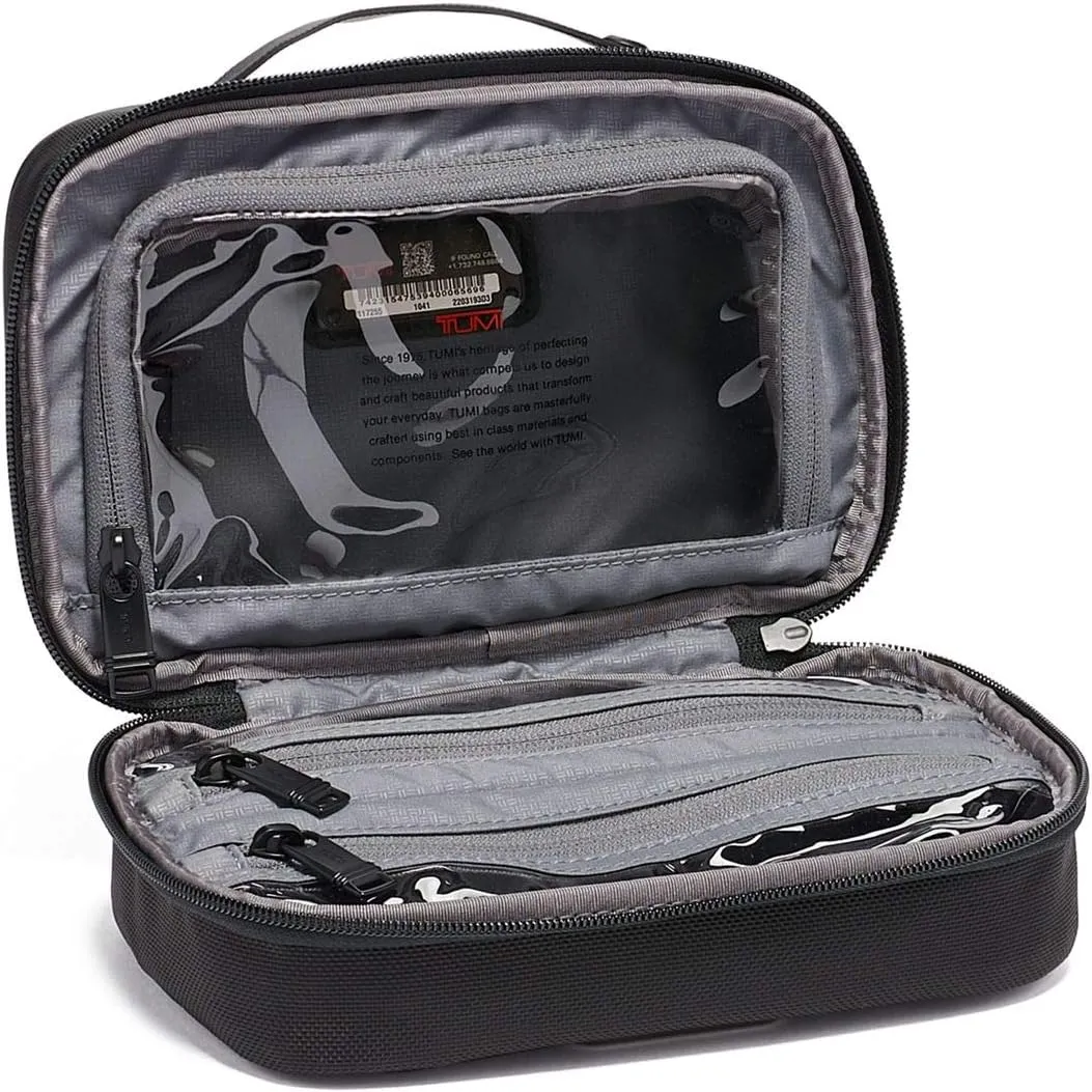 TUMI - Alpha 3 Split Travel Kit - Luggage Accessories Toiletry Bag for Men and Women with Embossed Leather Carry Handle - Black
