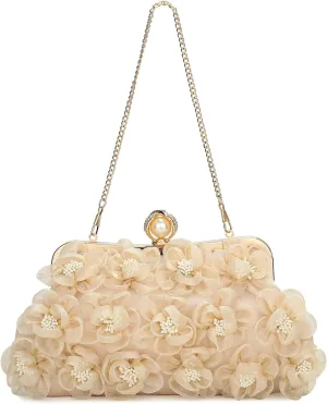UBORSE Floral Clutch Purse Women Flower Purses for Women Handbags Chain Strap Shoulder Bag for Formal Party Bride Wedding Prom