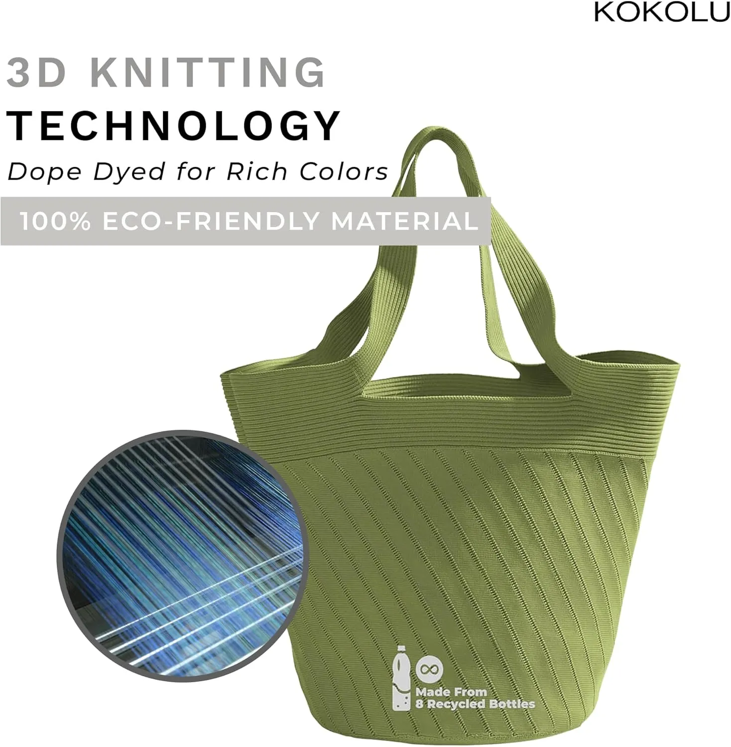 Ultra Lightweight Tote Bag For Women (18.7” x 8.5”) - Upcycled Flexible Machine Washable Shopping Tote Bag For Women