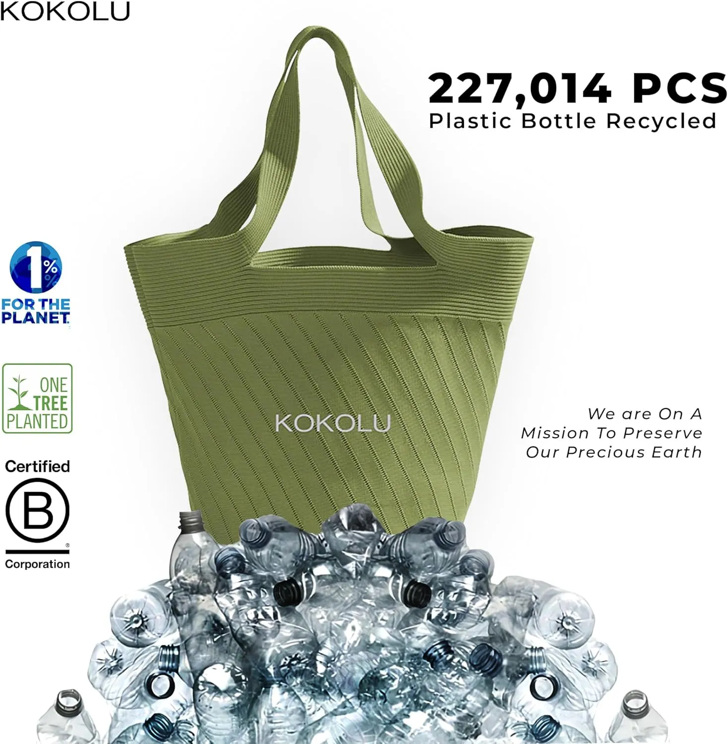 Ultra Lightweight Tote Bag For Women (18.7” x 8.5”) - Upcycled Flexible Machine Washable Shopping Tote Bag For Women