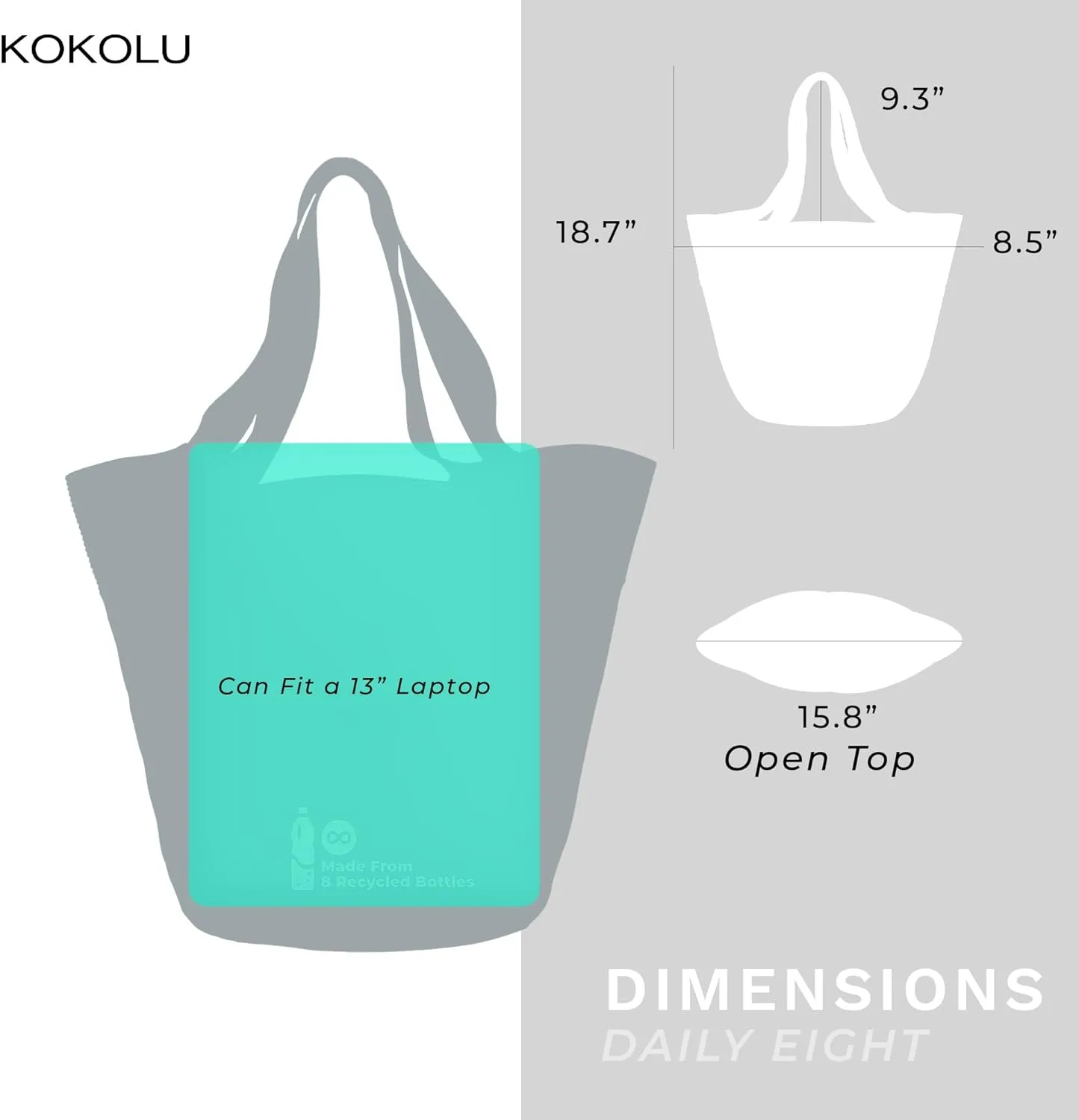 Ultra Lightweight Tote Bag For Women (18.7” x 8.5”) - Upcycled Flexible Machine Washable Shopping Tote Bag For Women