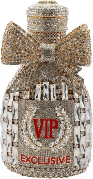 UMREN Women Champagne Bottle Rhinestone Evening Bag Sweet Bow Crystal Purse Clutch Unique Handbag Cocktail Party Shoulder Bag