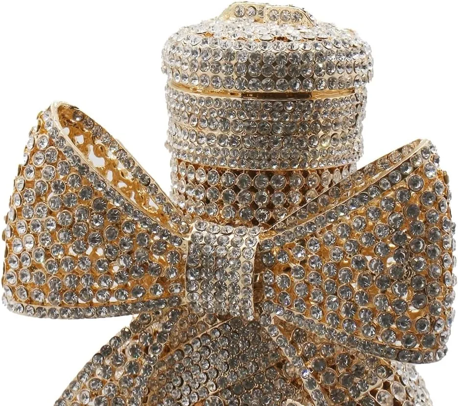 UMREN Women Champagne Bottle Rhinestone Evening Bag Sweet Bow Crystal Purse Clutch Unique Handbag Cocktail Party Shoulder Bag