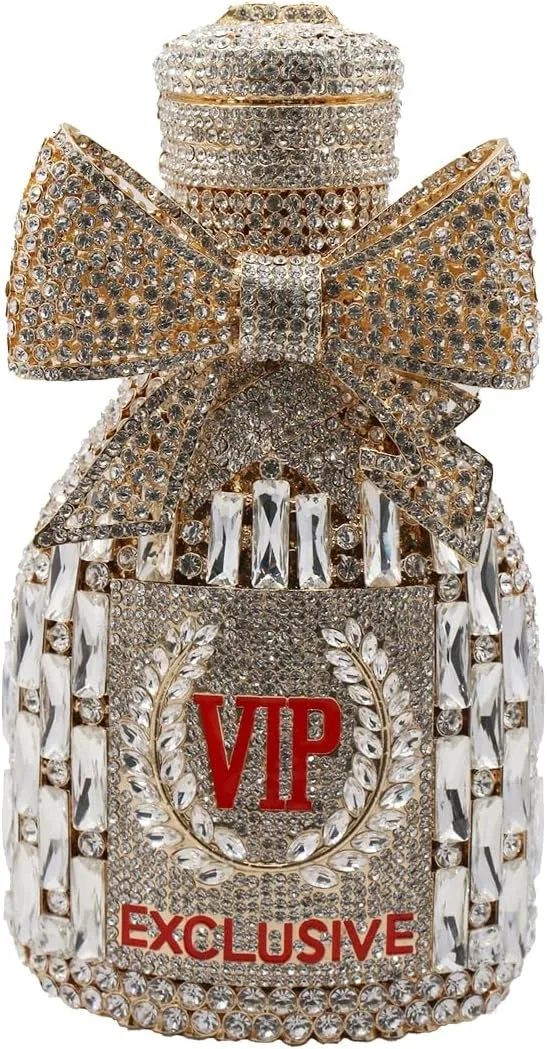 UMREN Women Champagne Bottle Rhinestone Evening Bag Sweet Bow Crystal Purse Clutch Unique Handbag Cocktail Party Shoulder Bag