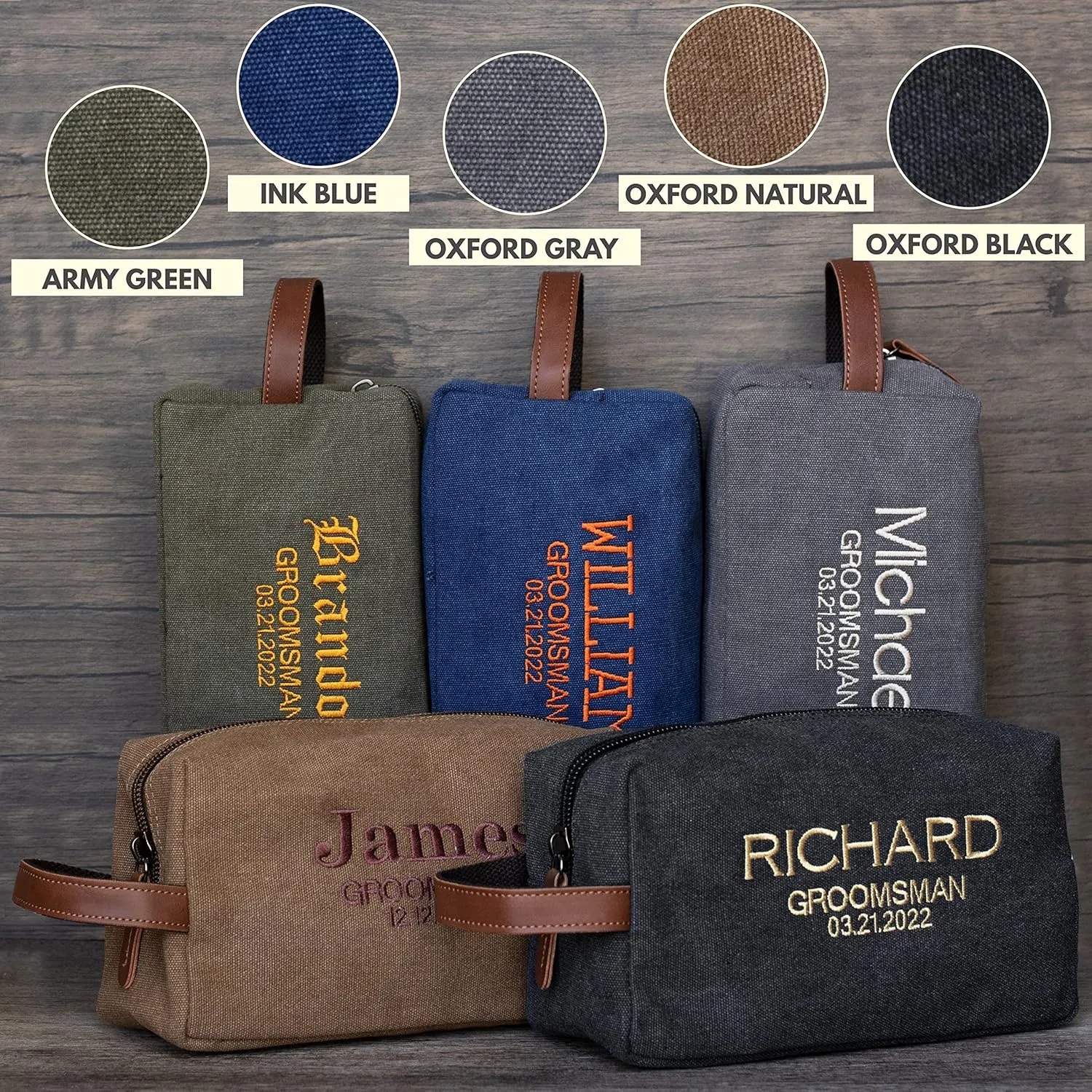 UNITED CRAFT SUPPLIES Groomsmen Gifts Set of 3, Embroidered - Personalized Toiletry Bags w/Name & Title, Travel Toiletry Bag for Men, 8 Thread Colors, Groomsmen Proposal - Black