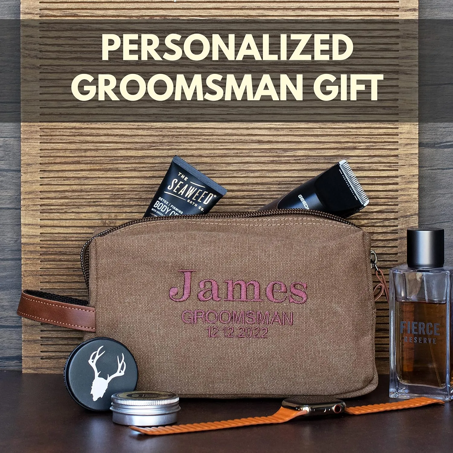 UNITED CRAFT SUPPLIES Groomsmen Gifts Set of 3, Embroidered - Personalized Toiletry Bags w/Name & Title, Travel Toiletry Bag for Men, 8 Thread Colors, Groomsmen Proposal - Black