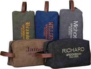 UNITED CRAFT SUPPLIES Groomsmen Gifts Set of 3, Embroidered - Personalized Toiletry Bags w/Name & Title, Travel Toiletry Bag for Men, 8 Thread Colors, Groomsmen Proposal - Brown