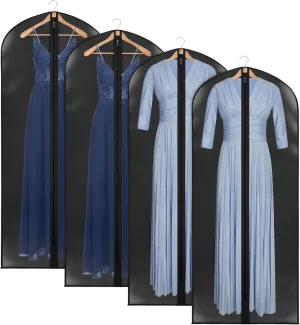 Univivi Dress Bags for Gowns, 65" Long Garment Bags for Hanging Clothes, Clear Garment Cover for Long Dresses, 4-Pack